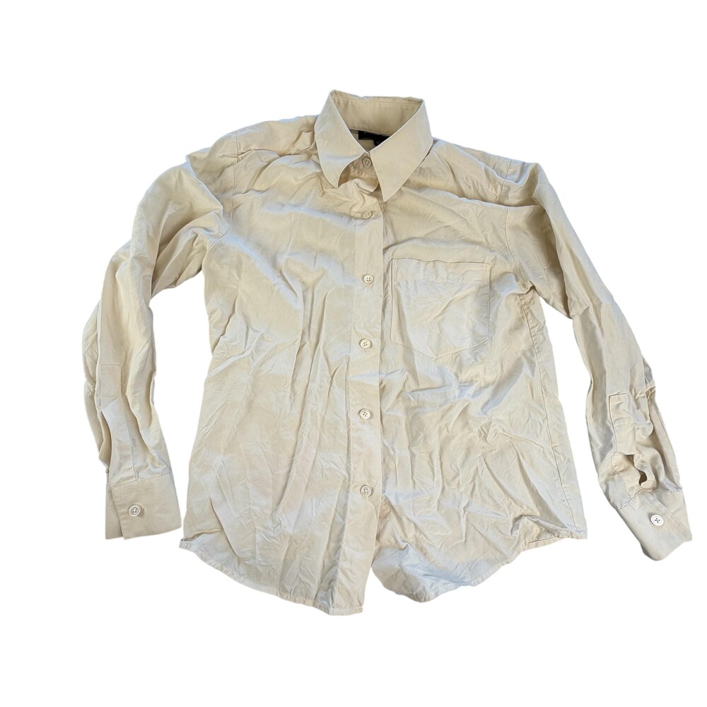 Ellen Tracy Shirt Womens 4 White 100% Silk Button Front Long Sleeve Blouse